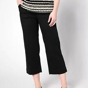 Belle Kim Gravel Petite 6 Black TripleLuxe Twill Wide Leg Cropped Pants A634775